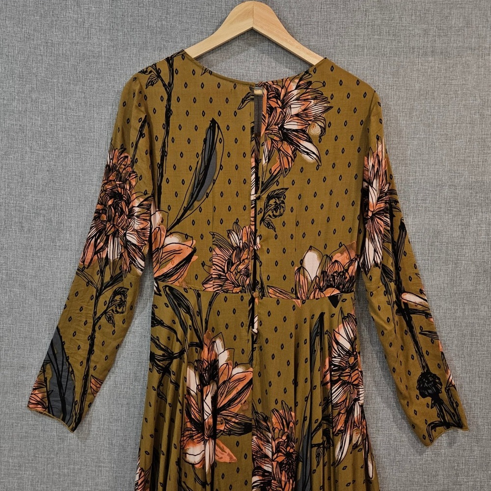 Free People First Kiss Floral Maxi Dress Small Long Sleeve Boho Goldenrod Multi - Picture 6 of 16